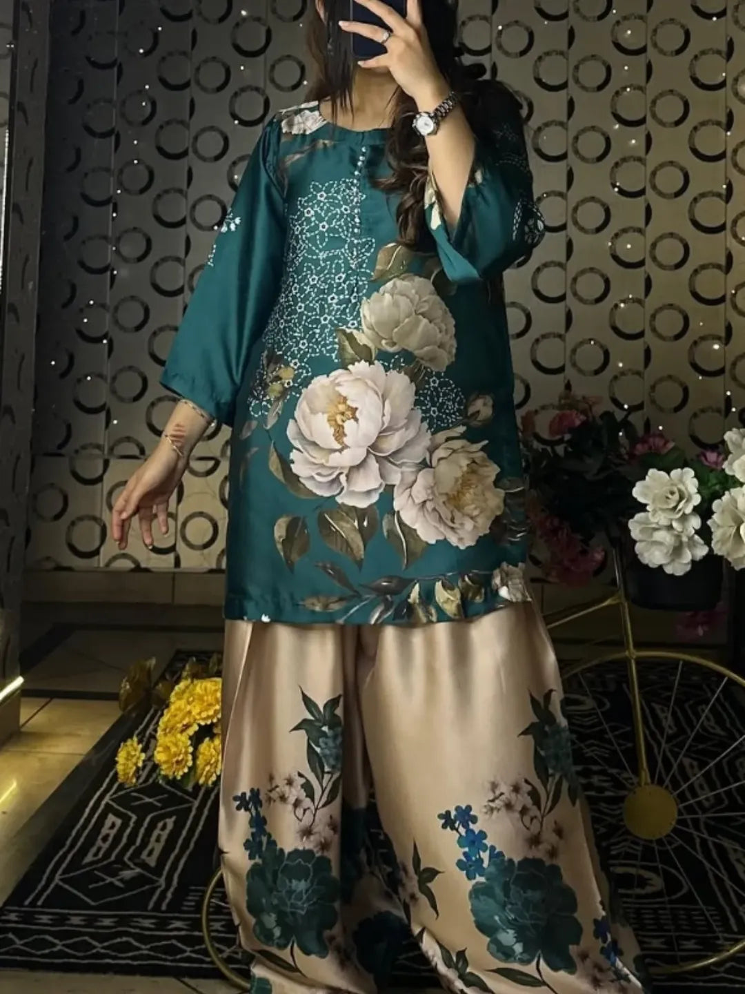 Teal Blossom 2pc Dress (Farshi Shalwar)